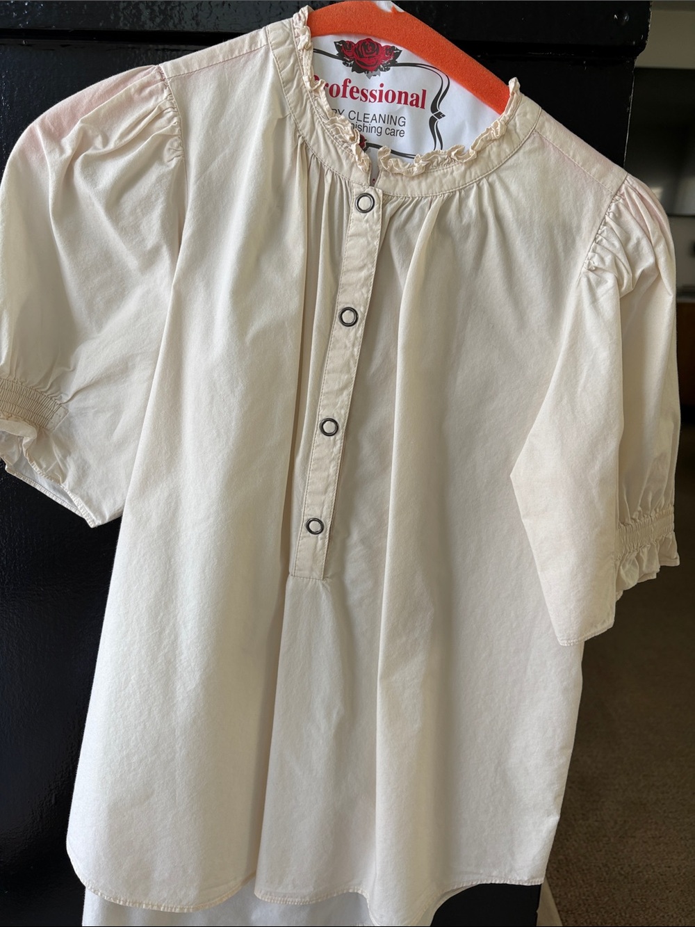 Apiece Apart Cream Ruffled Collar Button-Front Blouse